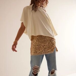 Free People Midnight Kiss Mini Slip Dress in Gold Combo, NWT, size M